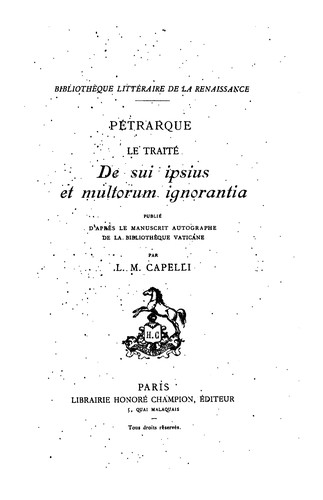 Pétrarque: Le traité De sui ipsius et multorum ignorantia