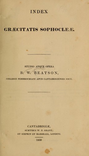 Index græcitatis Sophocleæ
