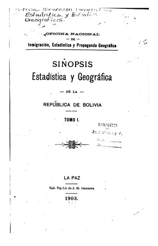 Sinopsis estadística y geográfica de la República de Bolivia