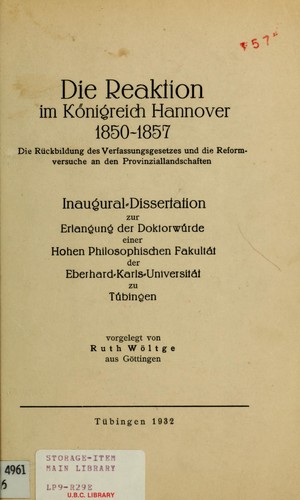 Die reaktion im königreich Hannover, 1850-1857