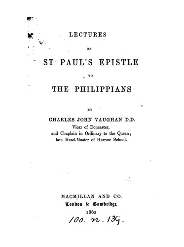 Lectures on St. Paul's Epistle to the Philippians
