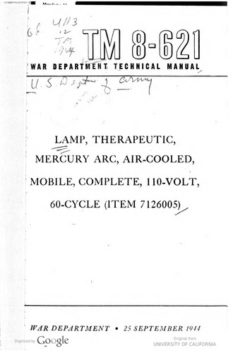 Lamp, Therapeutic, Mercury Arc, Air-Cooled, Mobile, Complete, 110-Volt, 60-Cycle, Item 7126005