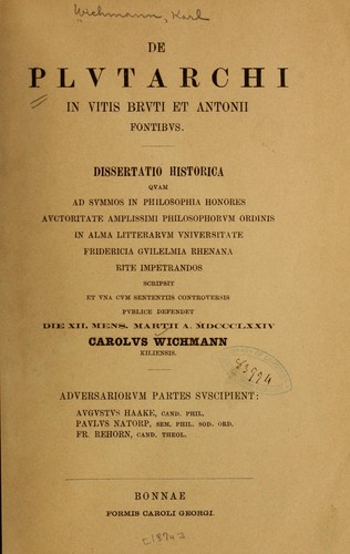De Plvtarchi in Vitis Brvti et Antonii fontibvs ..