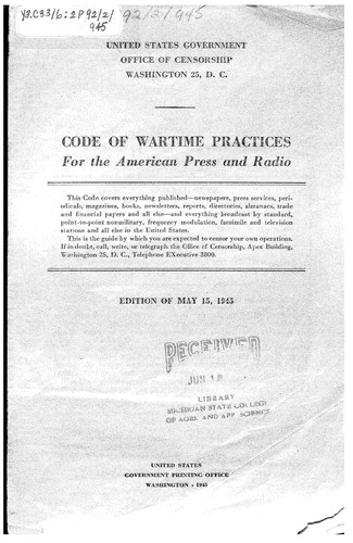 Code Of Wartime Practices For The American Press And Radio