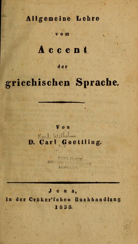 Allgemeine lehre vom accent der griechischen sprache