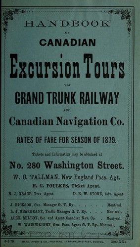 Handbook of Canadian excursion tours via Grank Trunk Railway and Canadian Navigation Co. Rates of fare for season of 1879