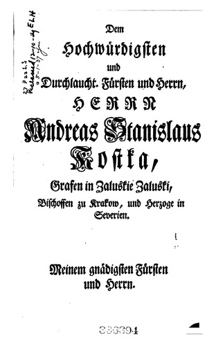 Nachricht von denen in der Hochgräflich-Zaluskischen bibliothek ich befindenden raren polnischen büchern