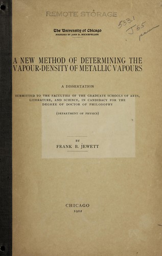 A new method of determining the vapour-density of metallic vapours ..