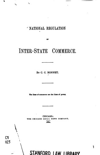 National Regulation of Inter-state Commerce