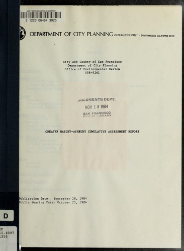 Greater Haight-Ashbury cumulative assessment report