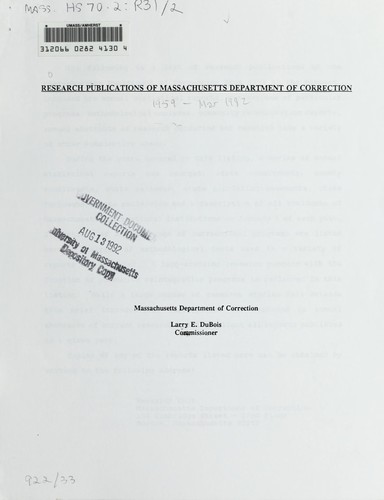 Research publications of Massachusetts Department of Correction