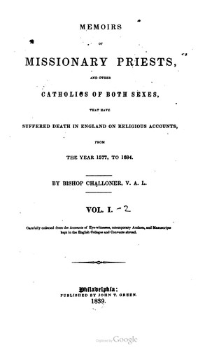 Memoirs of missionary priests