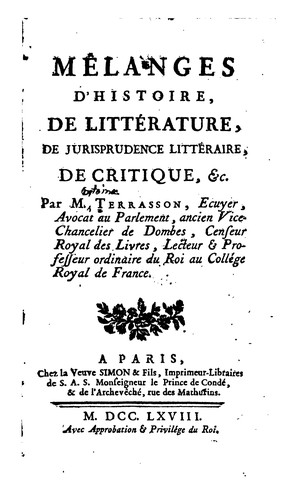 Mélanges d'histoire, de littérature, de jurisprudence littéraire, de critique, &c