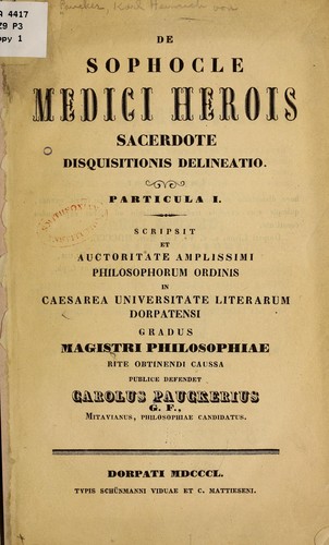 De Sophocle medici herois sacerdote disquisitionis delineatio