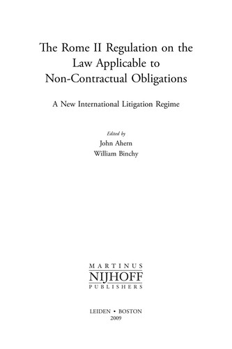 The Rome II regulation on the law applicable to non-contractual obligations