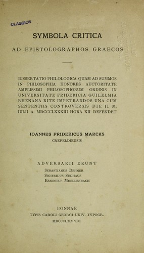 Symbola critica ad epistolographos Graecos