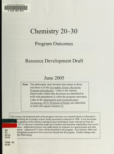 Chemistry 20-30, program outcomes