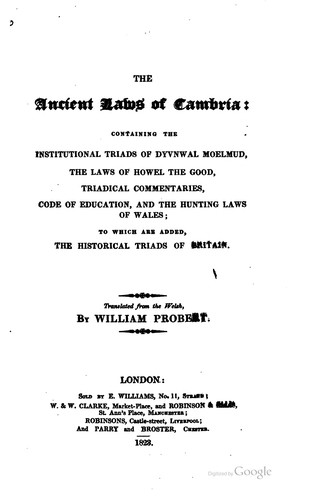 The ancient laws of Cambria