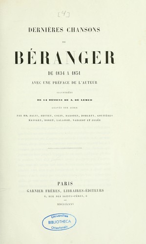 Dernières chansons de Béranger de 1834 à 1851