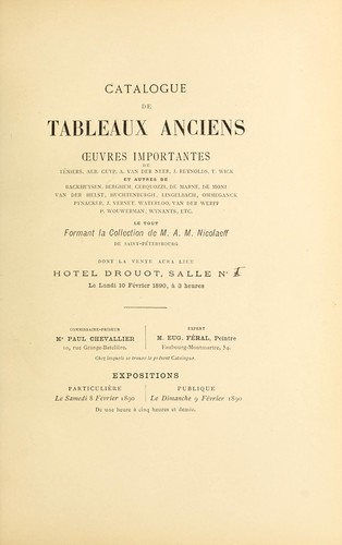 Catalogue de tableaux anciens ... formant la collection de M.A.M. Nicolaeff