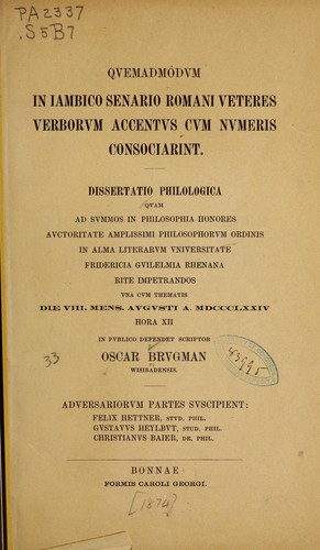 Qvemadmodvm in iambico senario Romani vetres verborvm accentvs cvm nvmeris consociarint ..