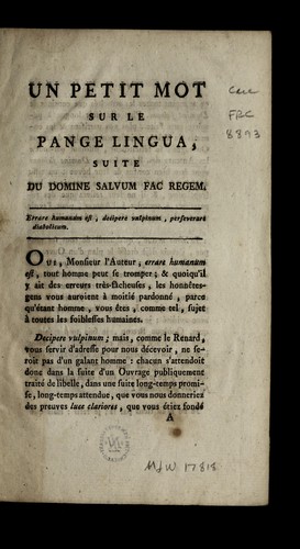 Un petit mot sur le Pange lingua, suite du Domine, salvum fac regem