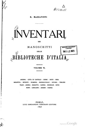 Inventari dei manoscritti delle biblioteche d'Italia.