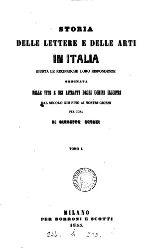 Storia delle lettere e delle arti in Italia giusta le reciproche loro rispondenze ordinata nelle ..