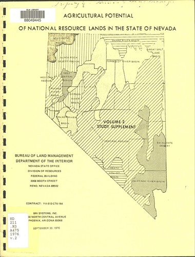 Agricultural potential of national resource lands in the state of Nevada