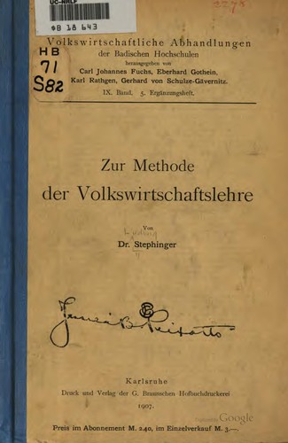 Zur methode der volkswirtschaftslehre