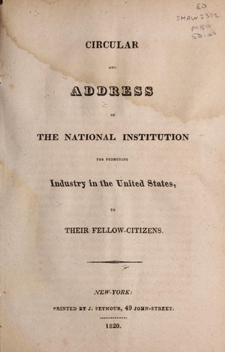 Circular and address of the National Institution for Promoting Industry in the United States