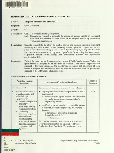 Irrigated field crop production technician