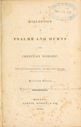 A Collection of Psalms and hymns for Christian worship