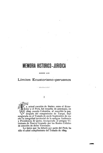 Memoria histórico-jurídica sobre los límites ecuatoriano-peruanos