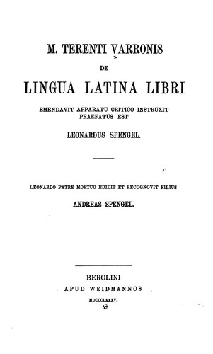 M. Terenti Varronis De lingua Latina libri