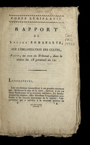 Rapport de Lucien Bonaparte sur l'organisation des cultes