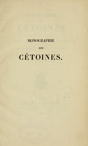 Monographie des cétoines et genres voisins