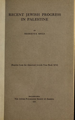 Recent Jewish progress in Palestine