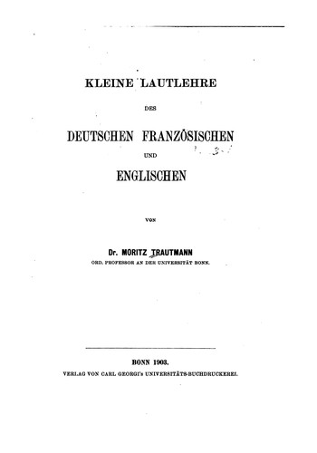 Kleine Lautlehre des Deutschen, Französischen und Englischen