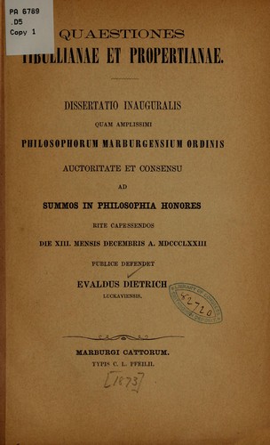 Quaestiones Tibullianae et Propertianae
