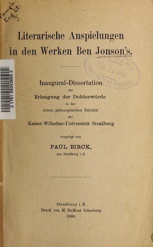 Literarische Anspielungen in den Werken Ben Jonson's