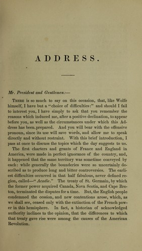 An address before the New England Historic-Genealogical Society, in the hall of the House of Representatives of Massachusetts, Tuesday, Sept. 13th, 1859.  Th hundredth anniversary of the death of Major General James Wolfe, with passages omitted in the delivery, and illustrative notes and documents