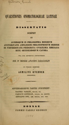 Quaestiones onomatologicae latinae