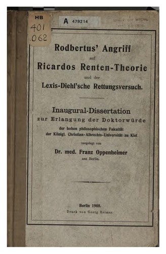 Rodbertus' angriff auf Ricardos renten-theorie und der Lexis-Diehl'sche rettungsversuch ..