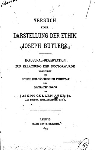 Versuch einer Darstellung der Ethik Joseph Butlers