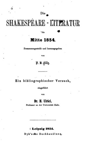 Die Shakespeare-Literatur bis Mitte 1854