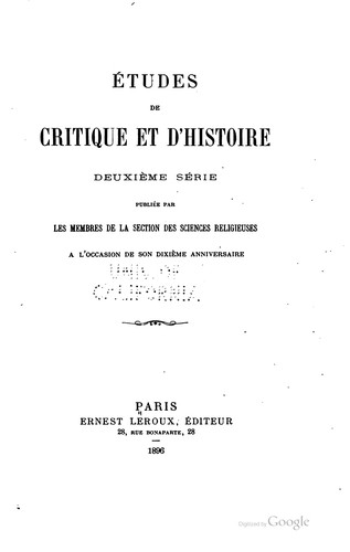 Études de critique et d'histoire