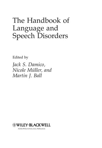 The handbook of language and speech disorders