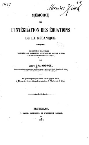 Mémoire sur l'intégration des équations de la mécanique