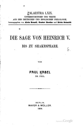 Die sage von Heinrich v. bis zu Shakespeare